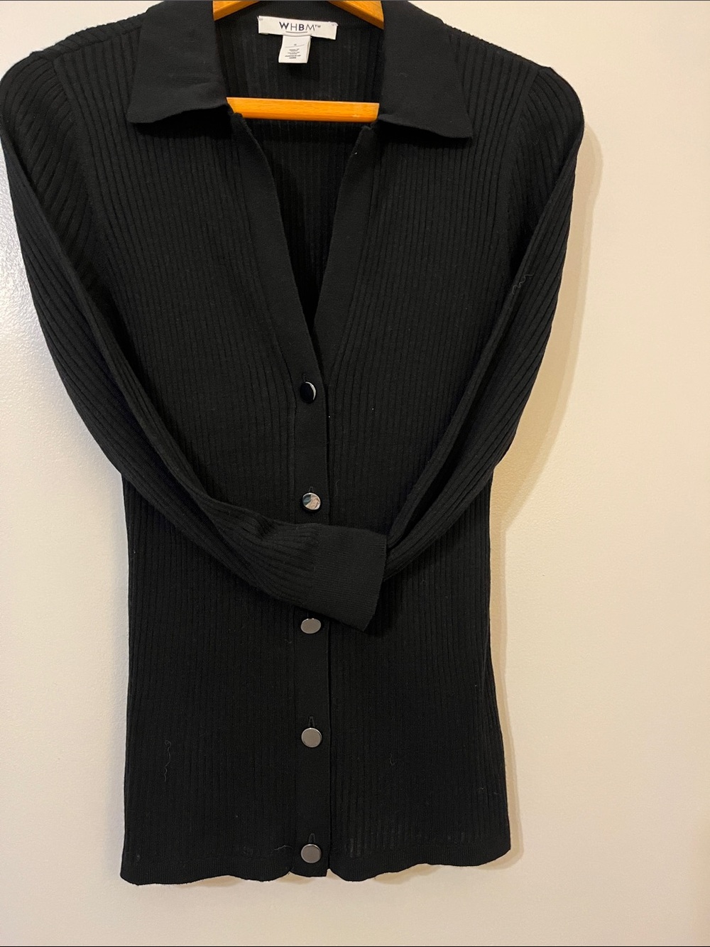 White House Black Market Black Ribbed Button-Front Long Sleeve top